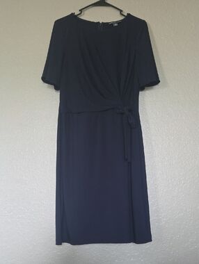 American Living Navy Faux Wrap Tie Waist Midi Dress